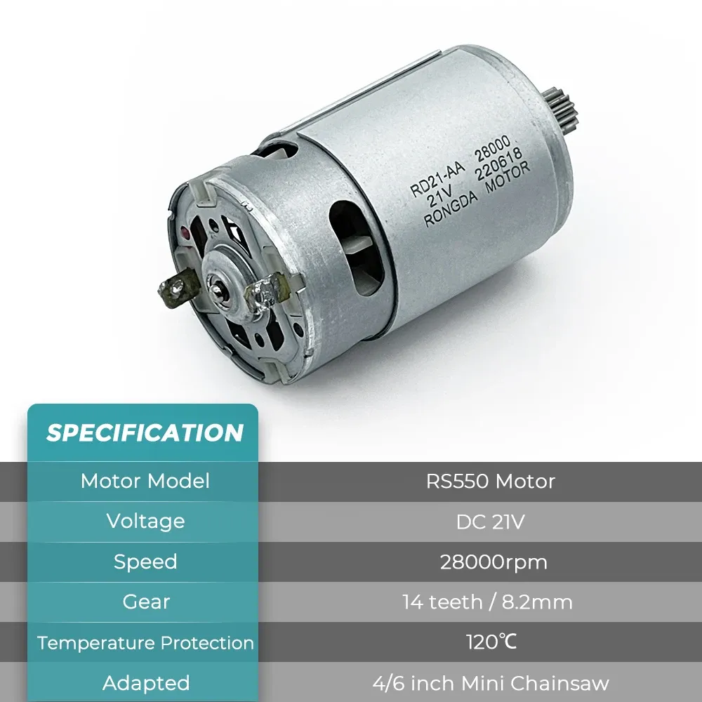 Moteur Brossé RS550 21V - 14 Dents, Vitesse 28000 Tr/min, Pour Mini Scie à Bûche 4/6 Pouces