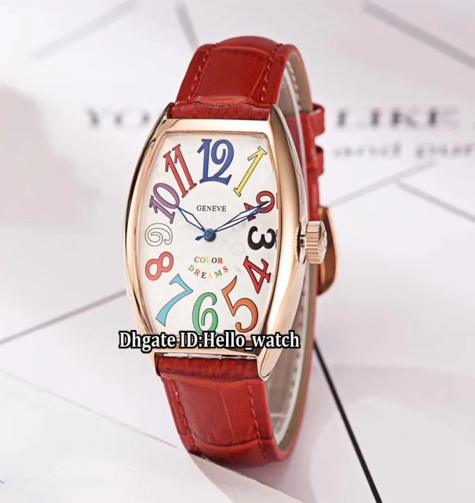 Masowe kolorowe sny Cintree Curvex 502 qzd White Dial Automatyczne kobietę Watch Rose Gold Case Red Skórzowe zegarki HWFM Hello2804634