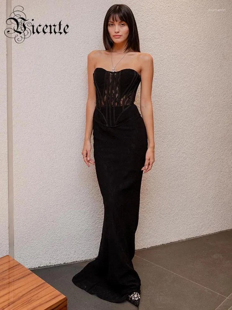 Womens Strapless Work Dress Set with Black Lace Patchwork Corset and  Floor-Length Maxi Skirt in Spandex from Dhgate Work Dresses - price 79.55