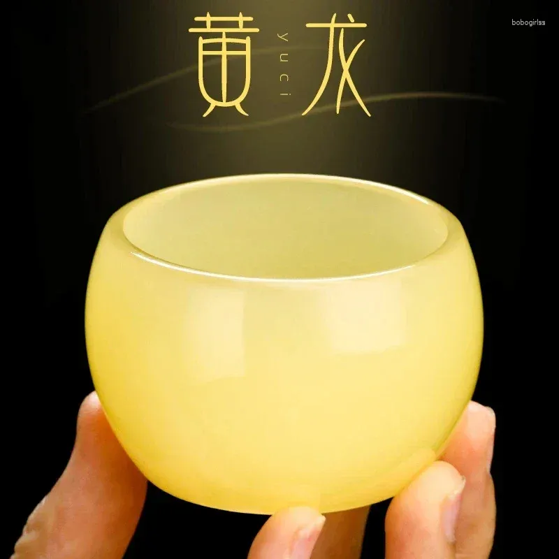 Tasses soucoupes Dragon jaune Jade porcelaine tasse à thé maître tasse unique épaissi grand bol à thé en verre ensemble Kungfu