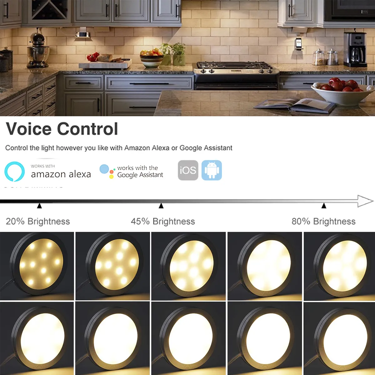 Under Cabinet LED Puck Lights Kit | 3 Dimmable Cool White Lights With Plug-in Power