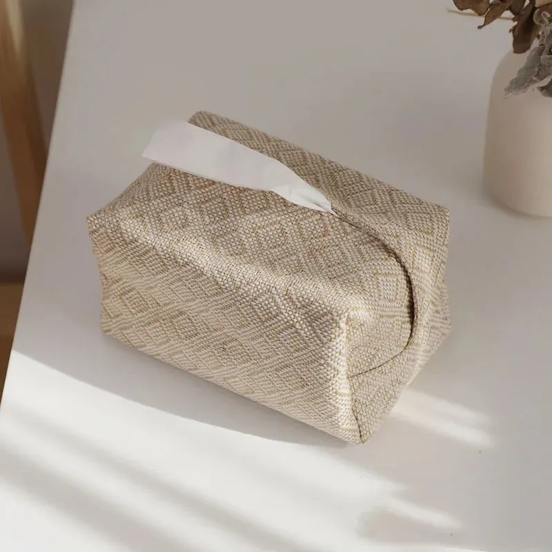 NY 2024 Simple Tissue Box Natural Jute Bomulls- och linnekonstkonstbil med sugpapperslåda förvaringsväska Familjen vardagsrumsbord - för