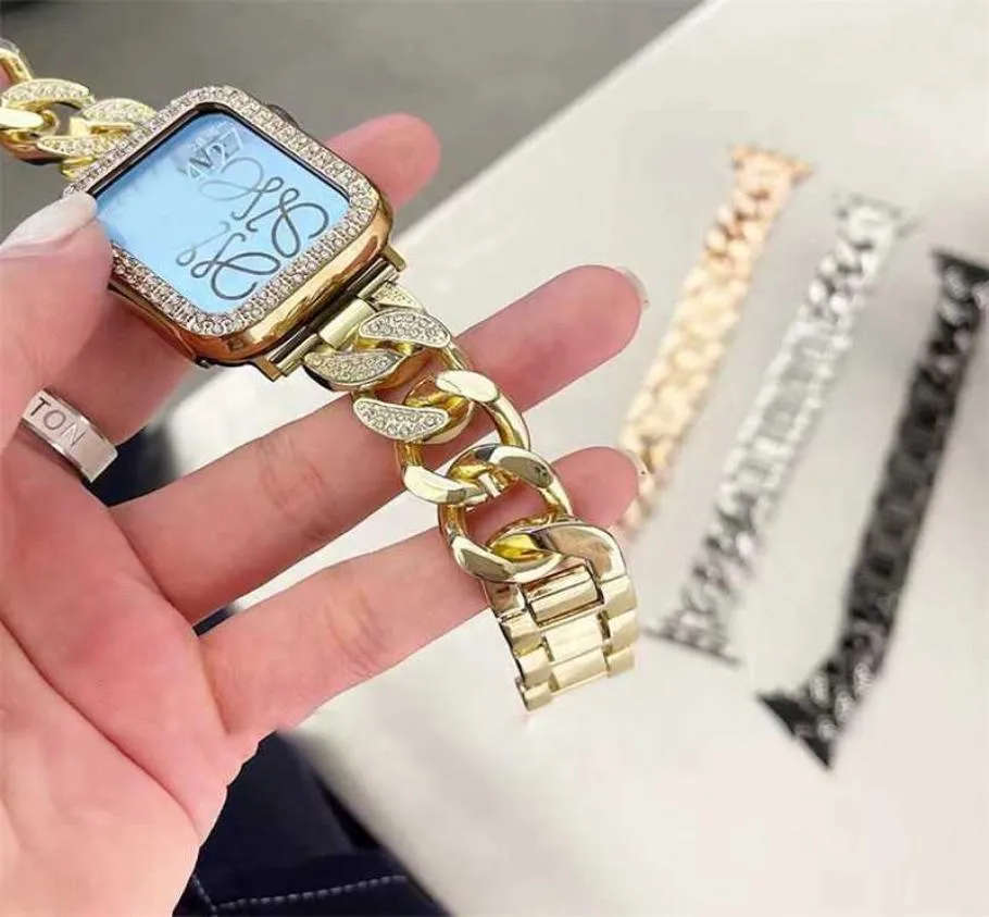 Stainless Steel Luxury Diamond Bracelet Apple Watch Band 7 41mm 6 5 4 38mm 42mm Gold Metal Strap for iwatch 40 mm 44mm 41 451979629