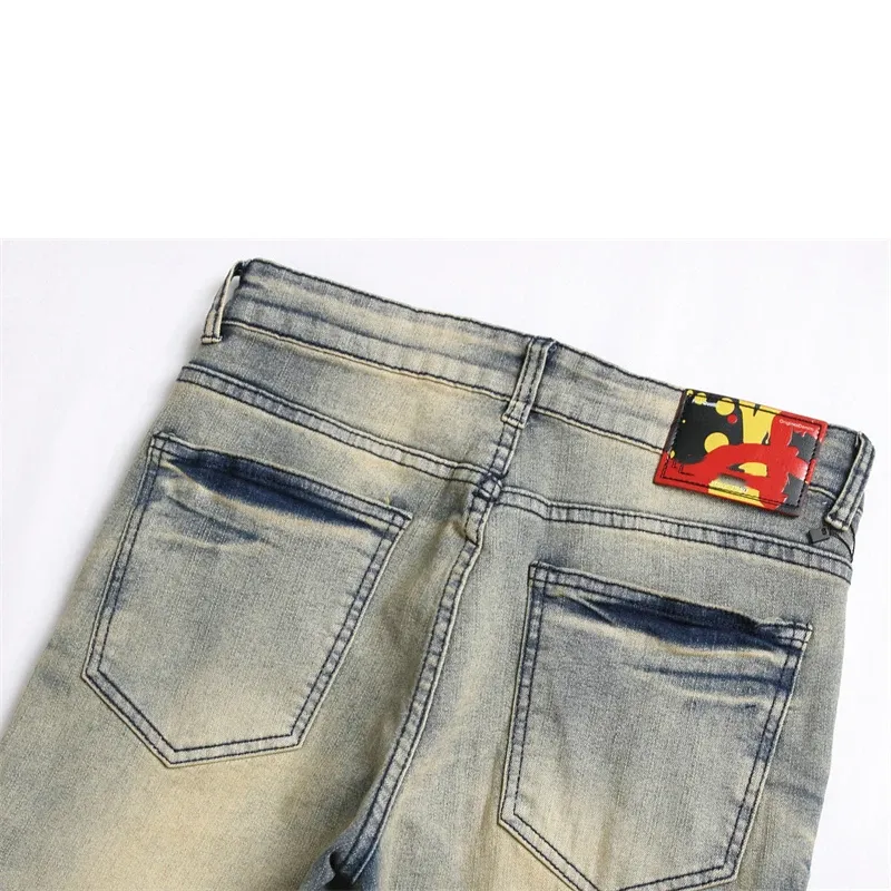 ★関税/送料込★PERSTEP★Rocky Denim Pants Wonyier Men's Stretch Slim Fit Skinny Stacked Ripped Jeans