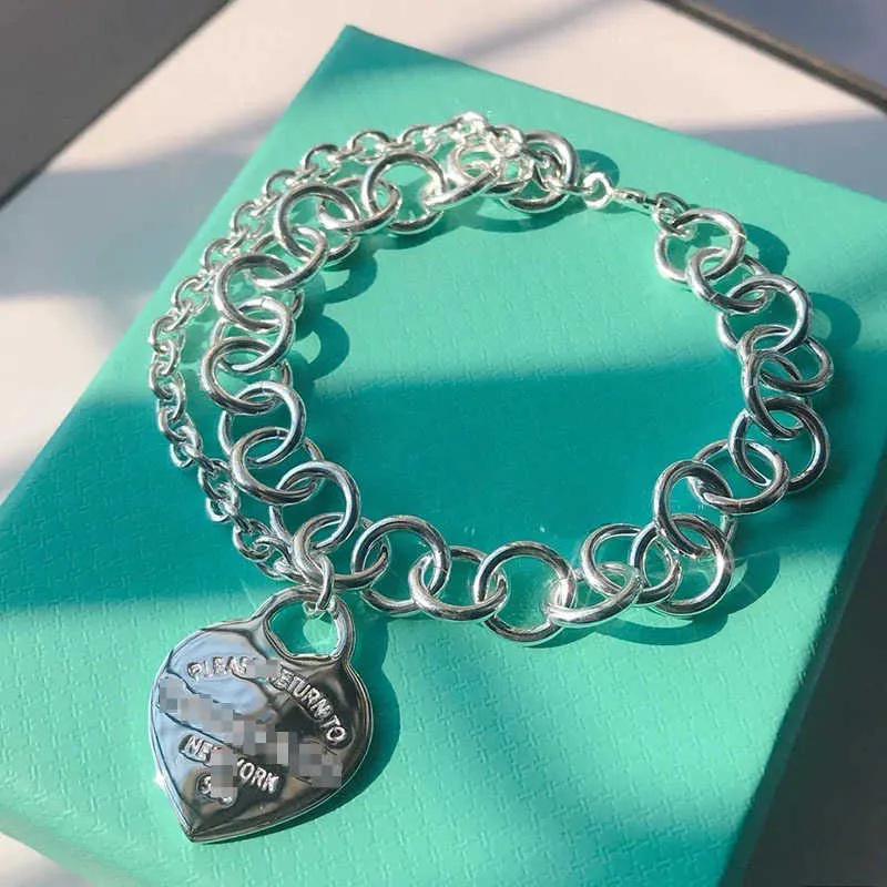 Marchio originale Bracciale hip-hop alla moda TFF in argento sterling 925 a doppio strato a forma di cuore Di Jiafeng trasmissione in diretta