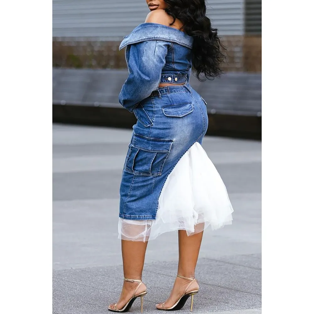 I Love Ugly Denim Dress Plus Size Blue Denim Tulle Skirt Formal