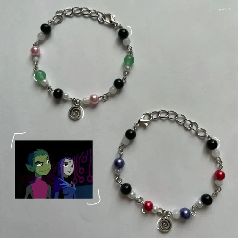 Braccialetti con ciondoli Corvo e Beast Boy abbinati a gioielli Y2K fatti a mano