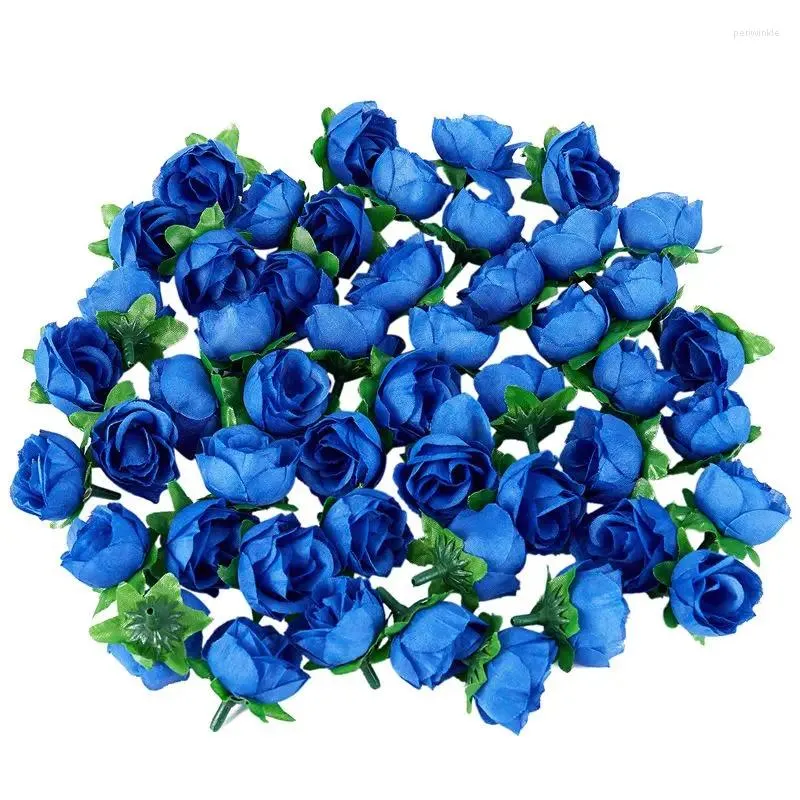 Flores decorativas 50 rosas artificiales 3 cm de alto decoración de boda azul marino al por menor