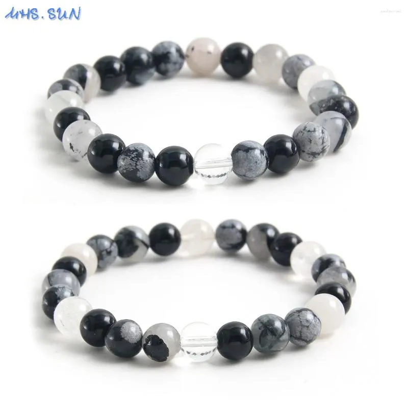 Strand MHS.SUN – Bracelet en pierre naturelle, 8MM, flocon de neige noir, perles de cristal de guérison, Yoga, méditation, énergie, bijoux extensibles pour femmes