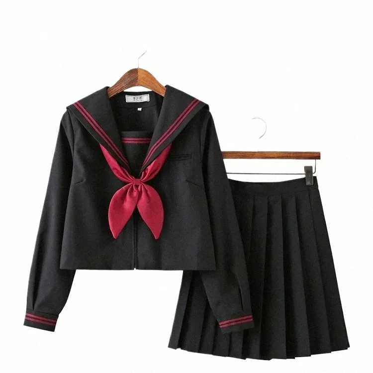 preto ortodoxo estilo universitário japonês estudante uniforme escolar JK uniforme terno BAD GIRL marinheiro terno classe terno camisa superior i8E5 #