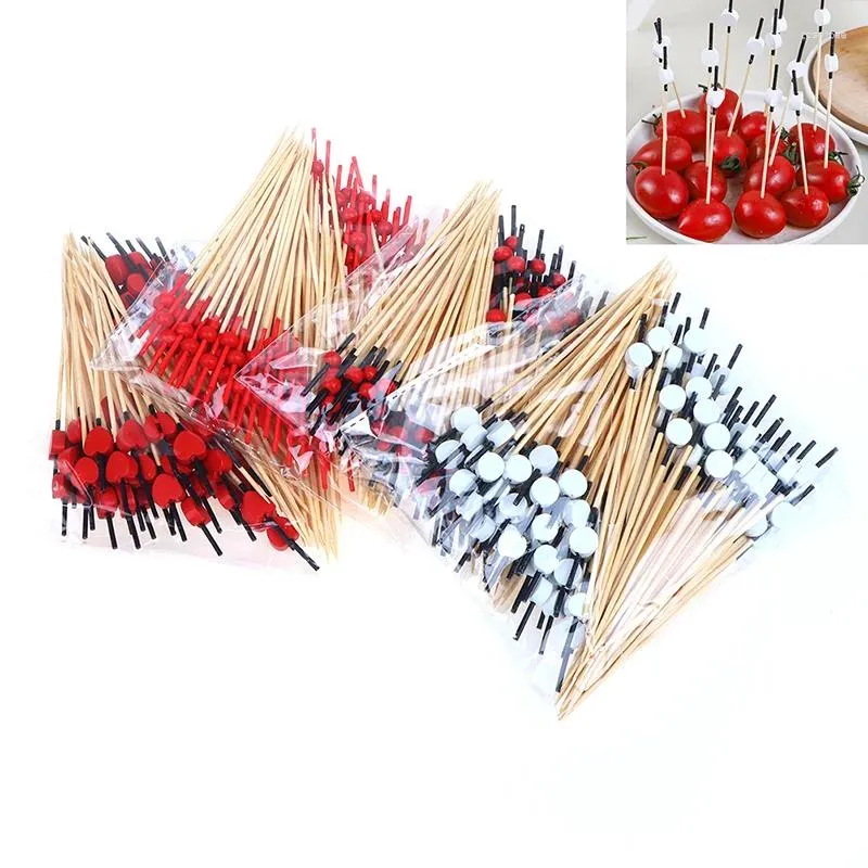 Forks 50/100pcs 12cm Heart Bamboo Pick Buffet Cake Fruit Fork Party Dessert Salad Stick