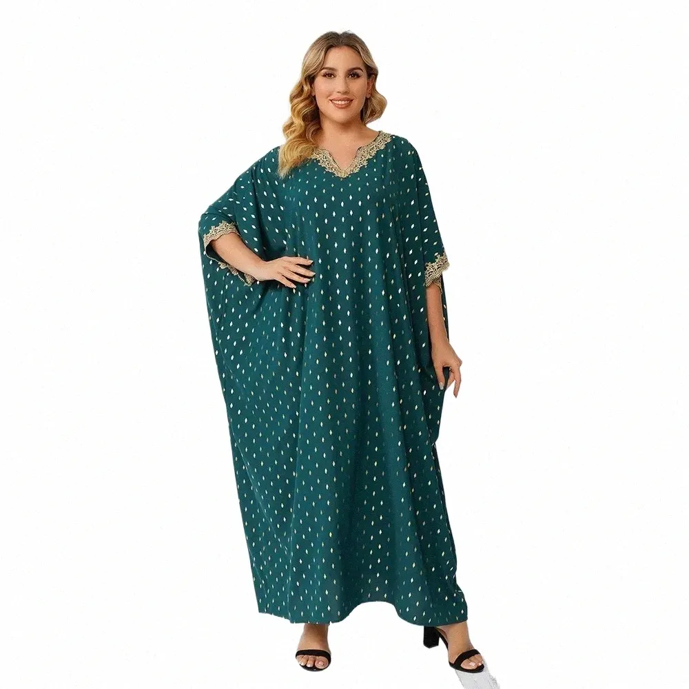 Plus Size Dr Applique Juk Allover Gold Print Dr Party Dr Moslim Vrouwen Abaya Gebed Caftan Batwing Mouw Gewaad n9wy #