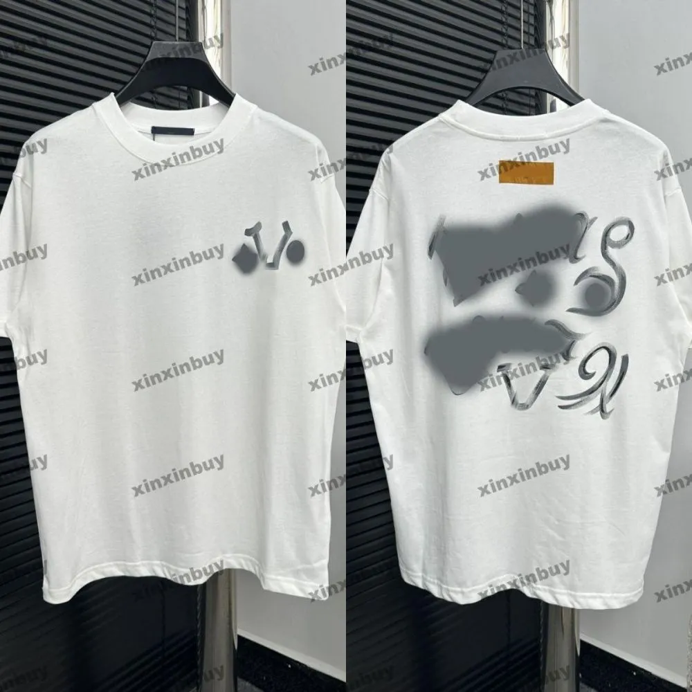 Xinxinbuy Men Designer Tee T Shirt 2024 Włochy Ręcznie rysowana litera Graffiti Drukowanie z krótkim rękawem Bawełni