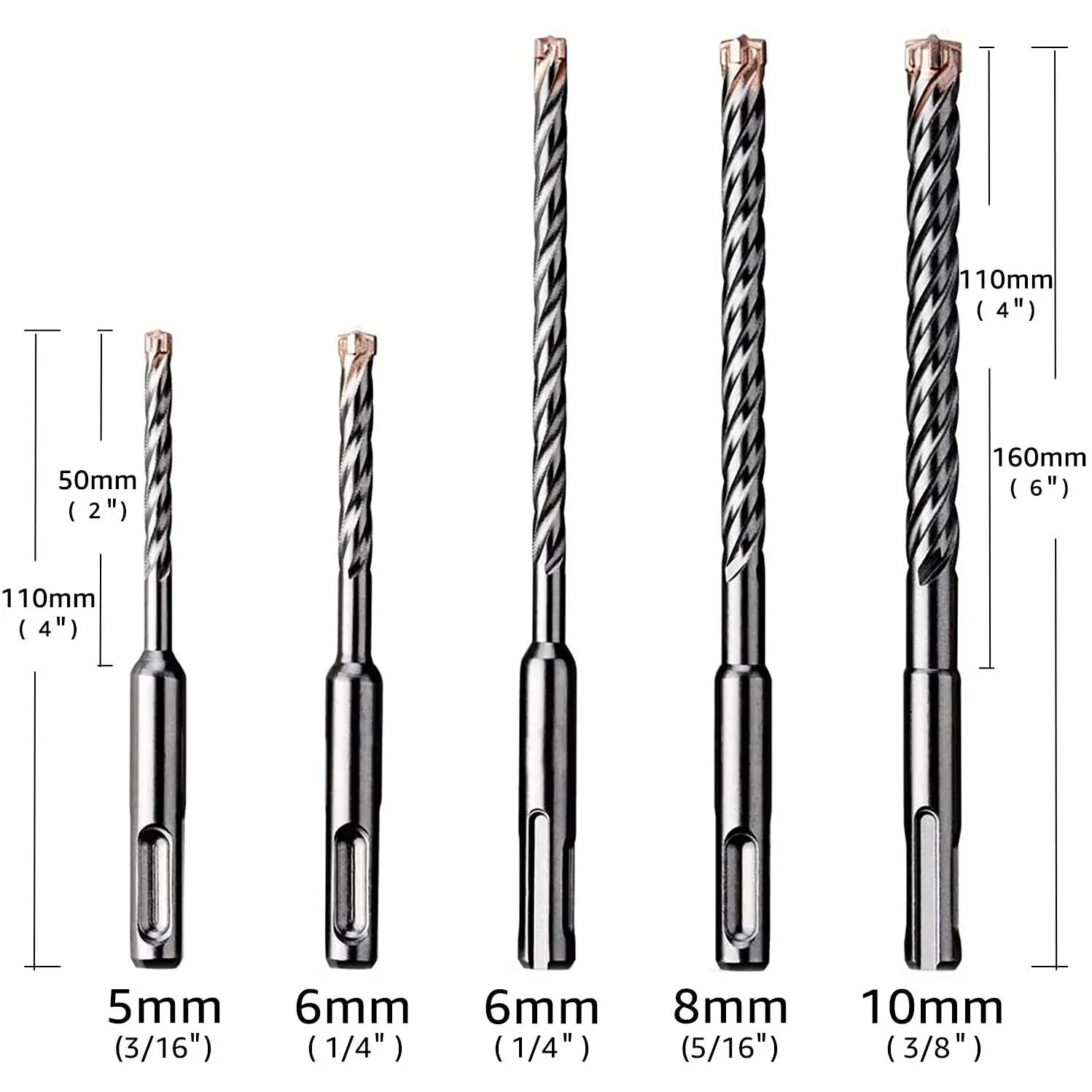 Masonry Drill Bits 6mm – 2-Piece Set With Carbide Tips, Fast Spiral Design, Triangular Non-Slip Handle For Brick, Tile, Concrete & More
