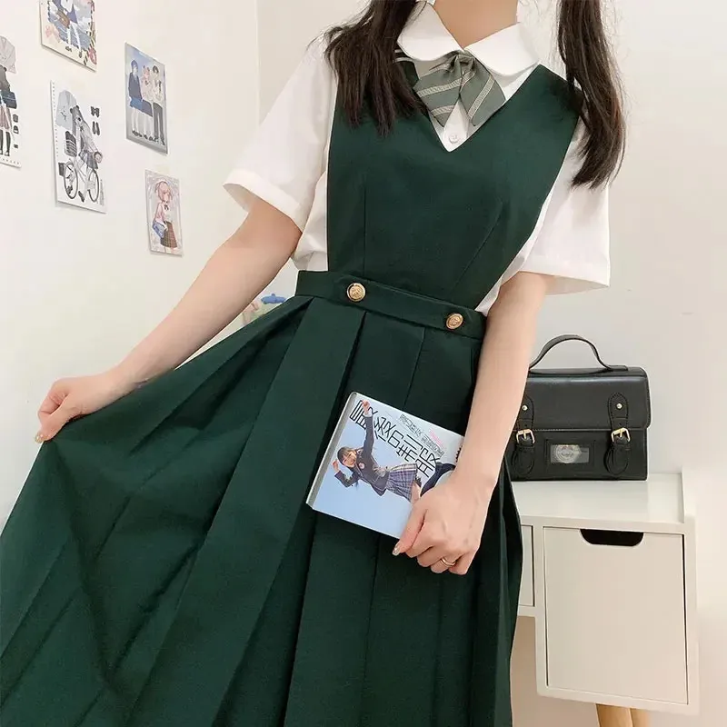 Ragazza giapponese Donna Senza maniche Grembiule Abito pieghettato JK Uniforme scolastica Classe Cosplay Seifuku Studentessa Vestito estivo 240325