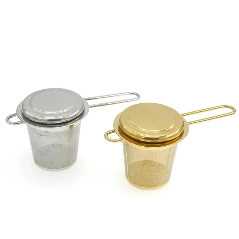 2024 Mesh Tea Infuser Reusable Tea Strainer Teapot Stainless Steel Loose Tea Leaf Spice Filter Folding Handle Drinkware Kitchen Tools for