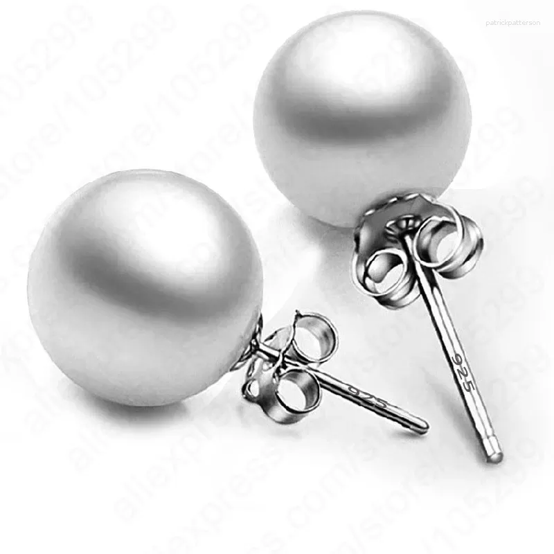 Orecchini a bottone Una coppia di gioielli in vero argento sterling 925 puro da 8 mm con perle rotonde con tappi posteriori 2 colori
