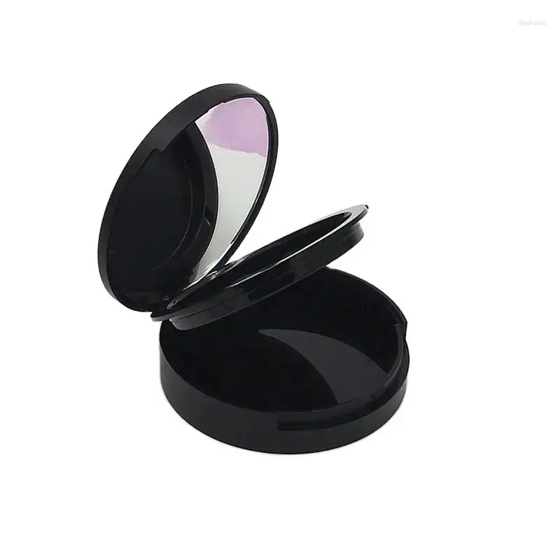 Garrafas de armazenamento sombra de olho duplo caixa vazia batom cosmético plástico blush foste preto pó de capa 59 mm perettes redondos compactos com espelho