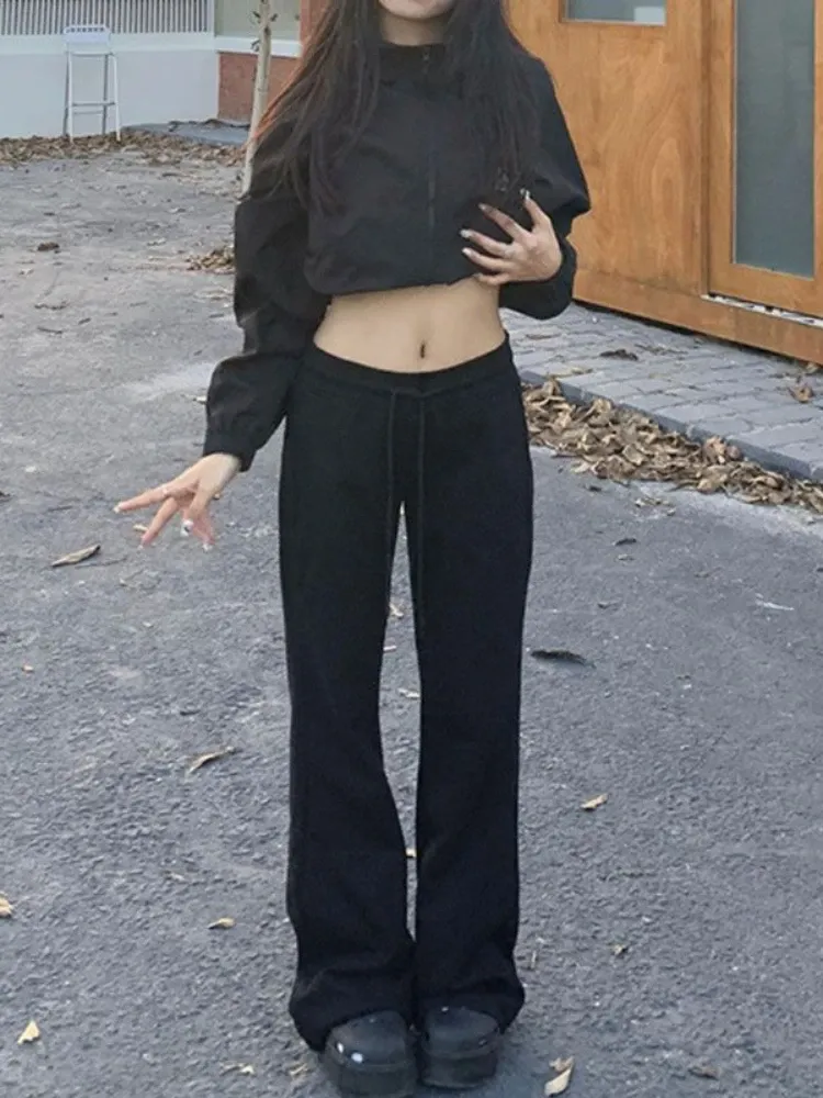 DHgate.com:Gray Low Rise Y2K Flare Sweatpants for Women