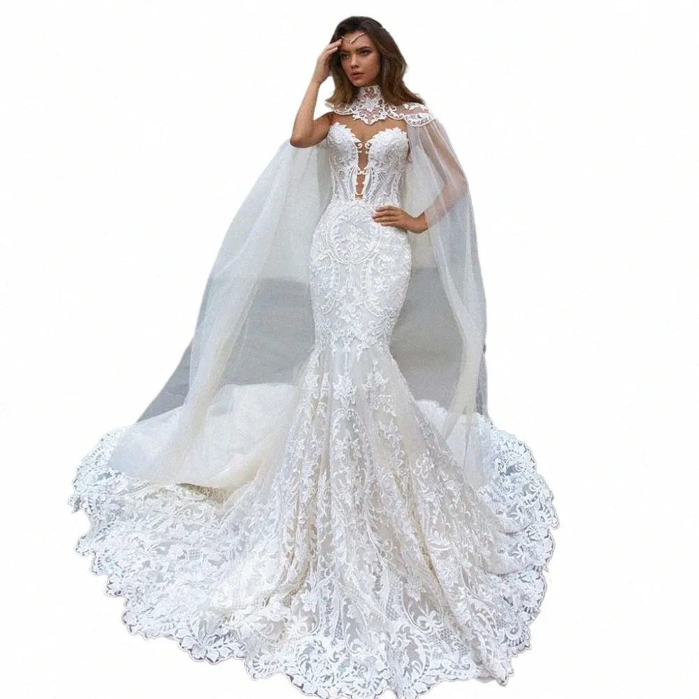 Fmogl exquise chérie Illusi dentelle sirène mariage Dres de luxe Appliques bout à bout cour train trompette robe de mariée K3QY #