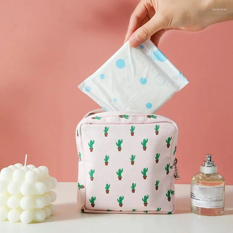 Sacos de armazenamento bonito guardanapo sanitário almofada bolsa saco adorável meninas bolsa toalha organizador mulheres maquiagem cosmética pequena caixa