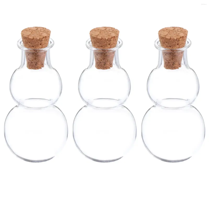 Vase 3PCSガラス瓶の瓶とコルクのひょうたんの形をして、結婚式のパーティーや工芸品のための漂流ボトルを願いますDIY