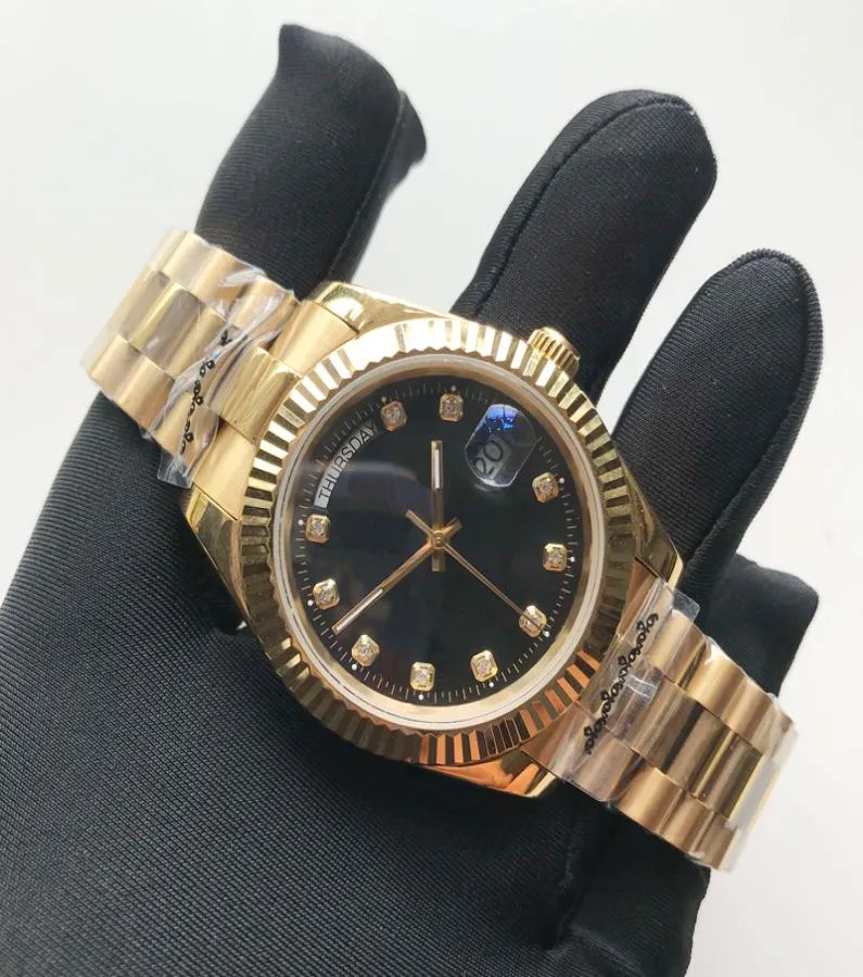 الساعات الفاخرة AAA Mens Watch 18K Gold Gold Case Black WILD 40 مم حجم الرجال الميكانيكيين أوتوماتيكي الساعات جودة الفولاذ المقاوم للصدأ D7736646