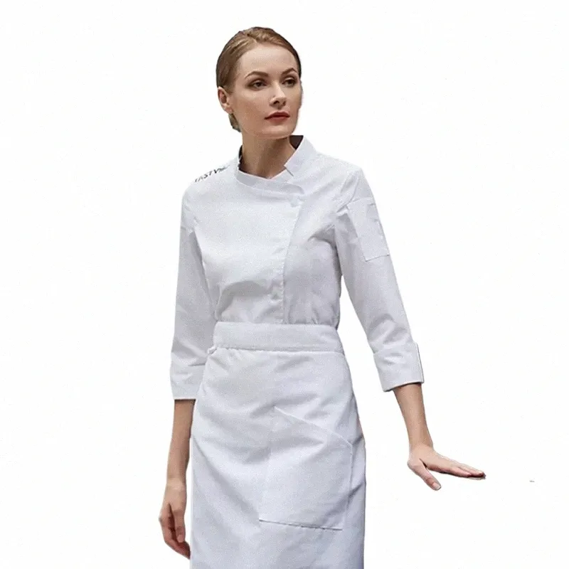 Keuken Kleding Mouw Werkende Jas Chef Uniform Vrouwelijke Ademende Hoteljas Bakkerij Koken Lg Restaurant Catering m8fP #