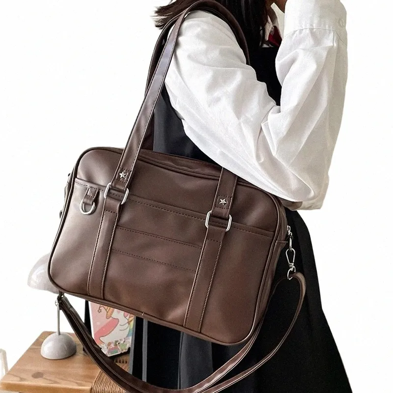 Sac à bandoulière de style Preppy japonais Femmes PU Cuir JK Uniforme Sac Filles Sacs à main Sacs à bandoulière de couleur pure Itabag Fourre-tout Bolso R7Kw #