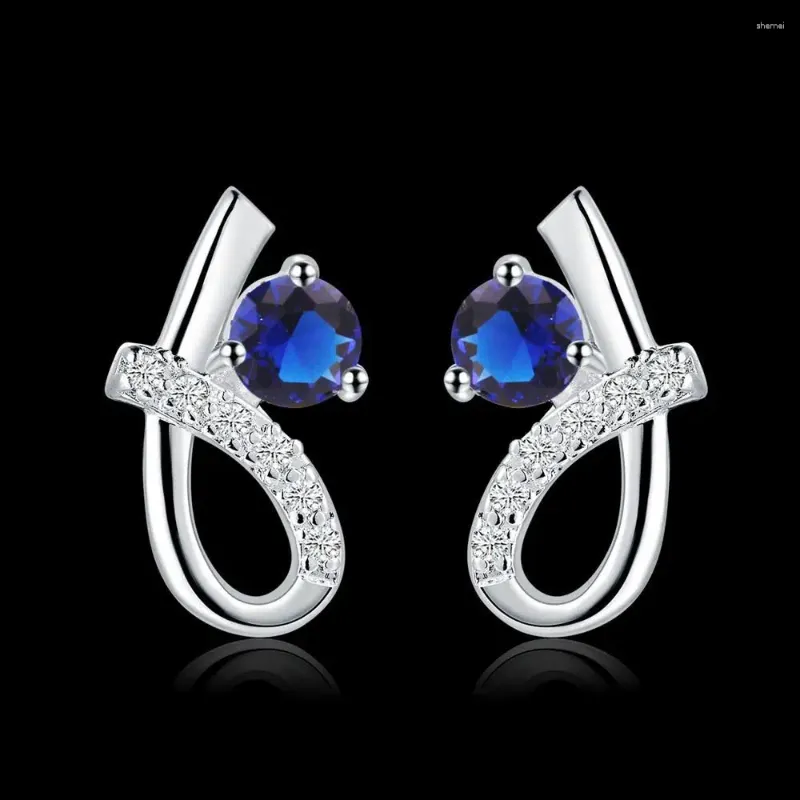 Stud Oorbellen Mode 925 Sterling Zilver Blauw Zirkoon Kristal Voor Vrouwen Luxe Feest Bruiloft Accessoires Sieraden Vakantie Cadeau