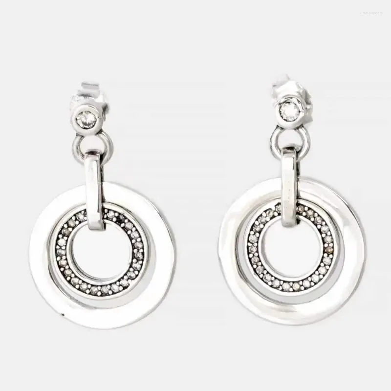 Boucles d'oreilles pendantes Pan S925, commerce extérieur, cercle d'argent, Logo, Double anneau, mode romantique pour femmes