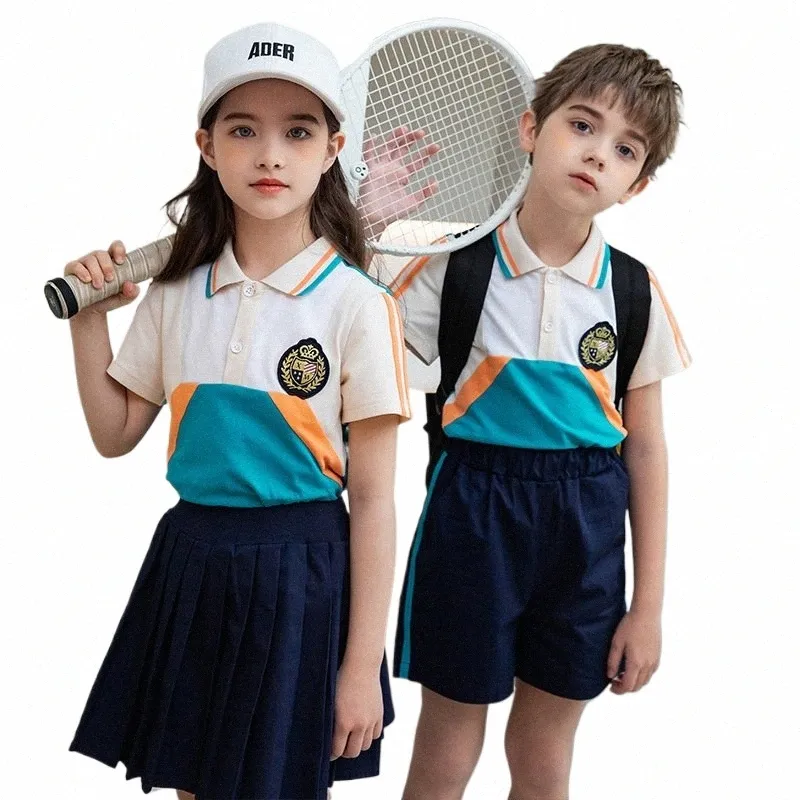 Uniforme d'école primaire Nouveaux enfants d'été Uniforme Performance Vêtements Ensemble pour enfants Classe Uniforme Sport Vêtements à manches courtes M0Yy #