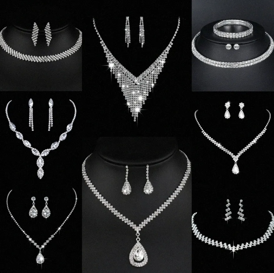 Değerli laboratuvar elmas takı seti, kadınlar için gümüş düğün kolye küpeleri gelin nişan takı hediyesi n7c1#