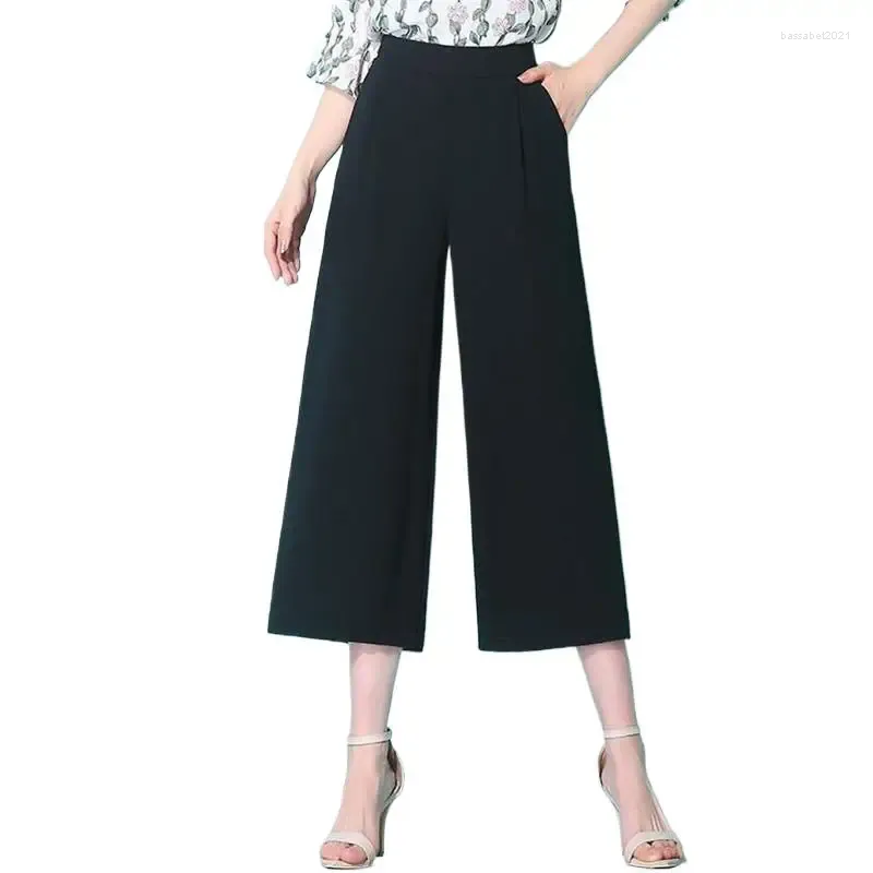 Pantalon femme été femmes en mousseline de soie taille haute Pantalon grande taille Trourses noir bureau dame Pantalon formel Y2k Ropa Mujer