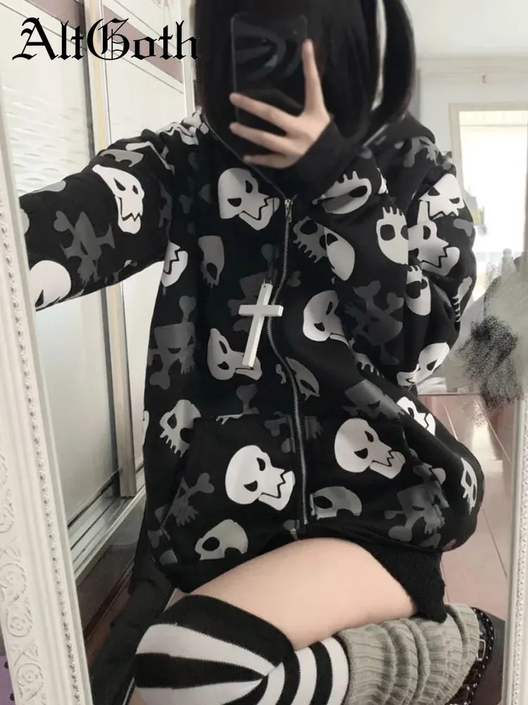 DHgate.com:Cyberpunk Y2K Skull Print Sweatshirt: Mall Goth DHgate.com:Cyberpunk Y2K Skull Print Sweatshirt: Mall Goth