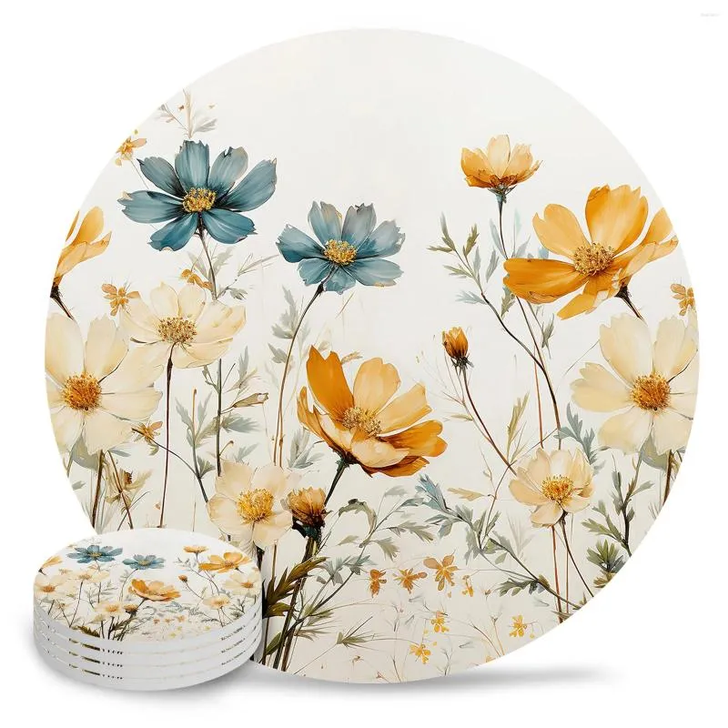 Tapis de Table fleur plante ronde café accessoires de cuisine sous-verres en céramique absorbants