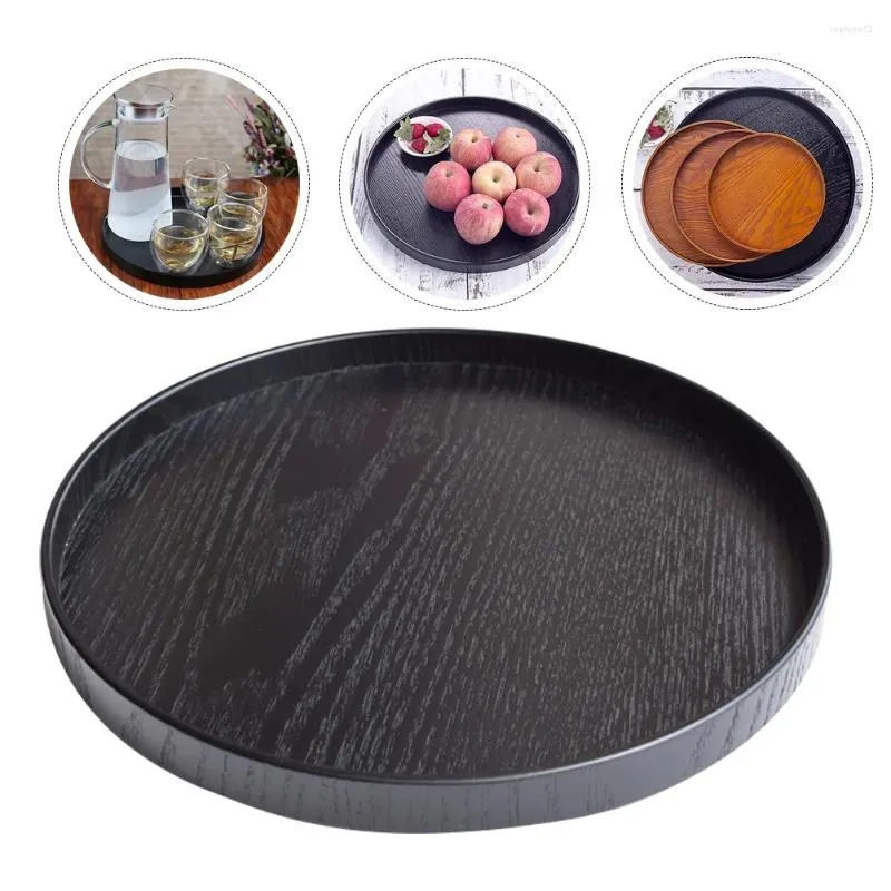 Dekorativa figurer 1pc Creative Stylish Food Tray Round Hållbar fruktplatta Chic Home Black