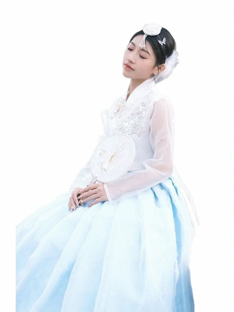 Femme Nouveau coréen traditionnel vêtements fée Dr femmes scène Performance Fluffy Costume multicolore Hanbok Folk Top jupe ensembles U07I #