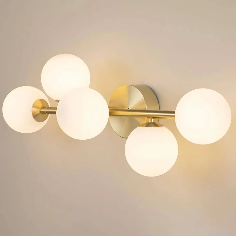 Halverwege de eeuw moderne gouden badkamerijdelheidverlichting 5-lichts badkamerverlichtingsarmaturen Dimbare LED-wandkandelaars Semi-inbouwlamp - Stijlvol