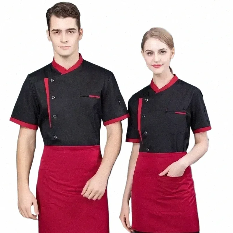 Restaurant et chef cuisiniers hommes avril manches été hôtel veste courte femmes manteau mince jeunesse cuisine ensemble vêtements de travail respirant I1dS #