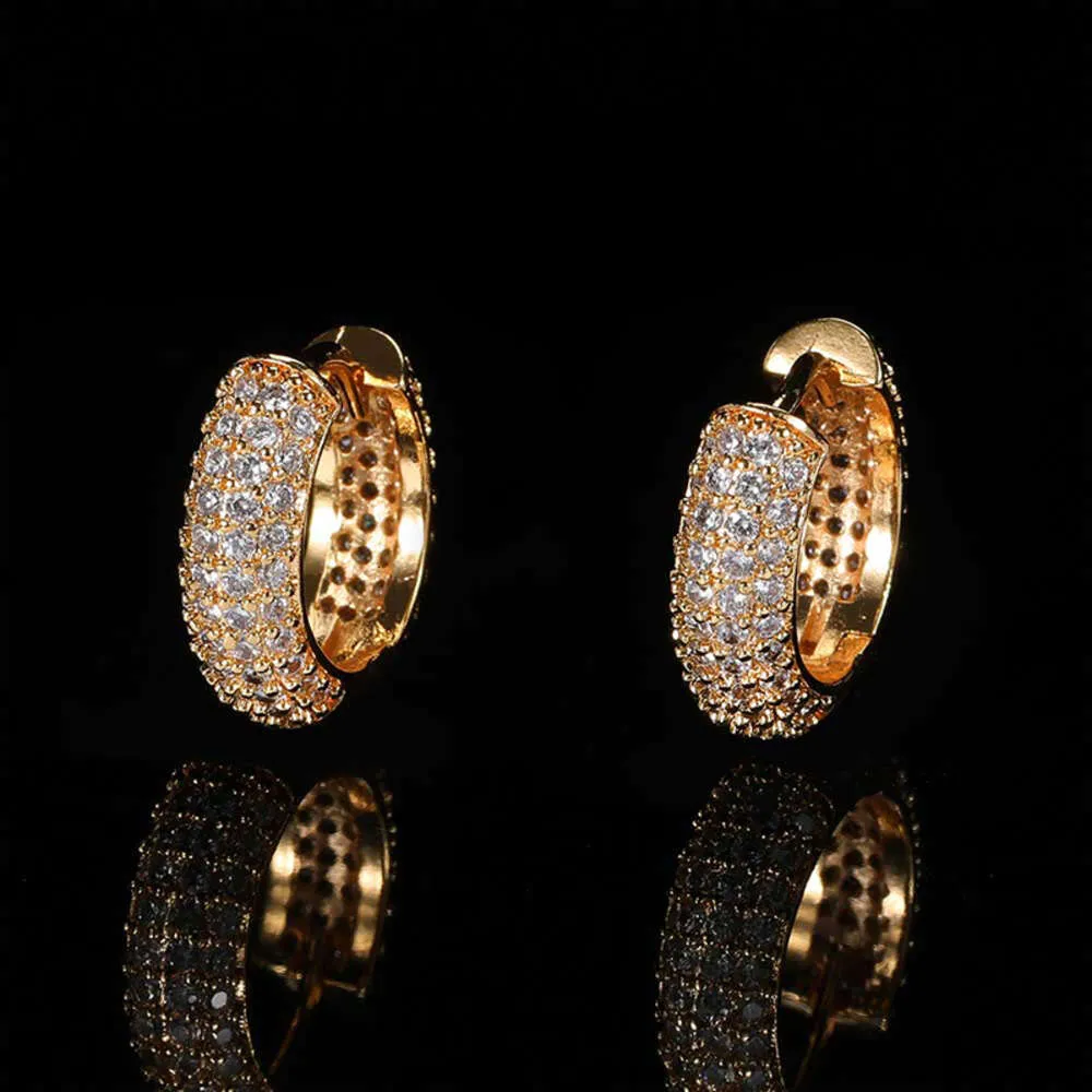 Hip Hop Hoops Ear Stud Copper Inkrustowany Moissanite Biżuteria Złota Płytte okrągłe kolczyki dla kobiet męskie