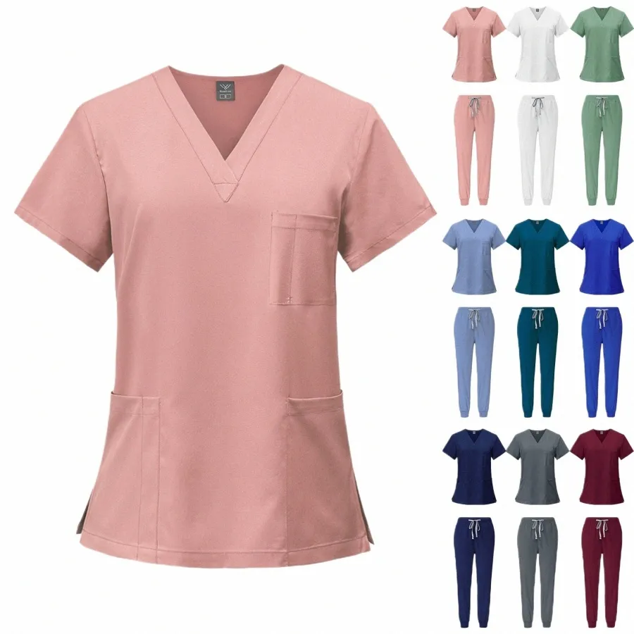 nuova uniforme chirurgica da donna, set uniforme da lavoro per infermiere medico, salone di bellezza, top e pantaloni da clinica, set di accappatoi per cure mediche e termali K2hr#