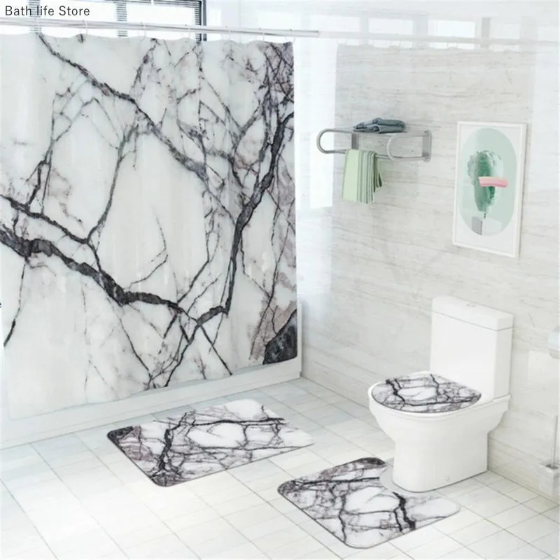 Duş perdeleri mermer baskı perdesi seti tuvalet halı banyo kayma önleyici paspaslar bölme banyo setleri ev dekorasyon
