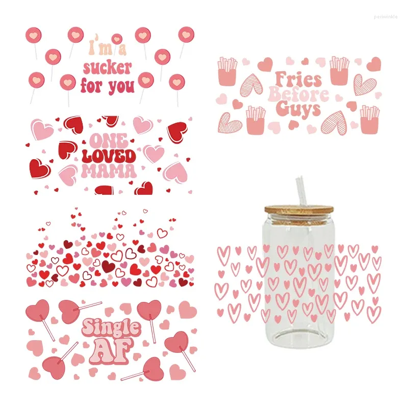 Fensteraufkleber 3D UV DTF Transfers 16oz Cup Wraps Valentinstag Liebe gedruckt für DIY Glas Keramik Metall Leder usw. D6066