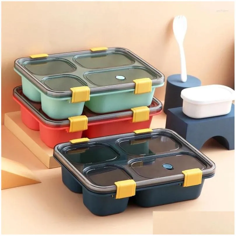 Serviessets Lunchbox met vier compartimenten Draagbare magnetronbestendige school- en kantoorsaladedozen Container voor Adt Kids Mhy019 Drop De Otryv