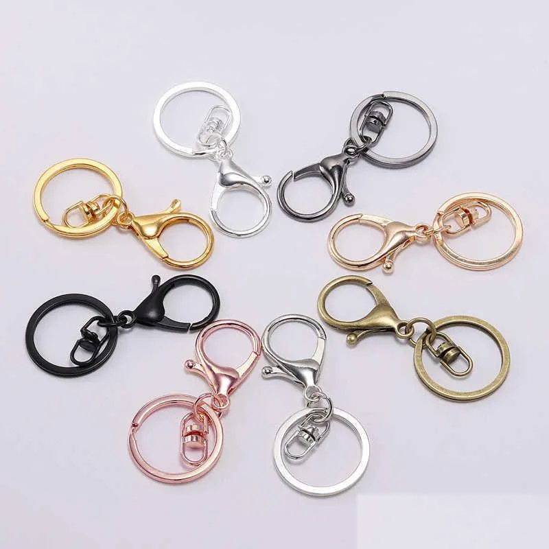 Keychains Lanyards 5st/Lot 30mm 13 Färger Diy Plated Hummer Clasp Hook Chain Jewelry Making For Long 70mm Classic Ring L230314 DR Dhavw