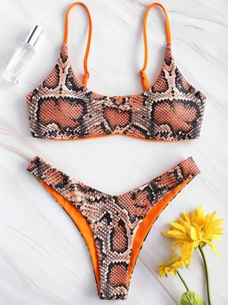 Femmes Sexy Bikini Set Push Up Female Sweins Snakeskin Print Swimwear Swim Sept Two Piece Brésilien Bathing Fult 240321