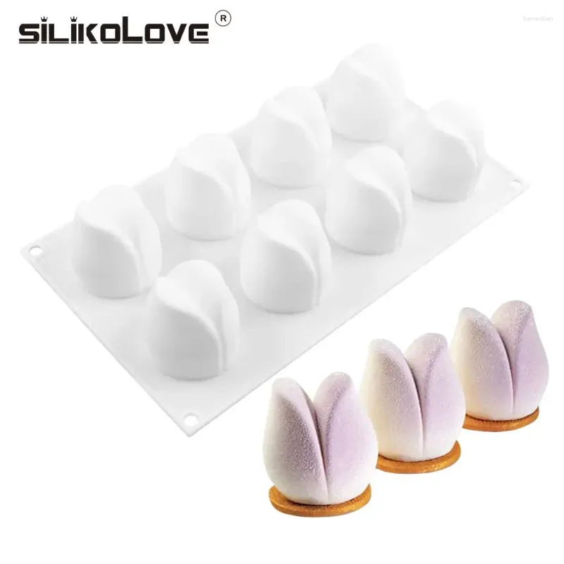 Backformen SILIKOLOVE 8 Mulden 3D Tulpe Silikonform für Mousse Kuchen Gebäck Formen Lebensmittelqualität Form Seife Kerzenherstellung