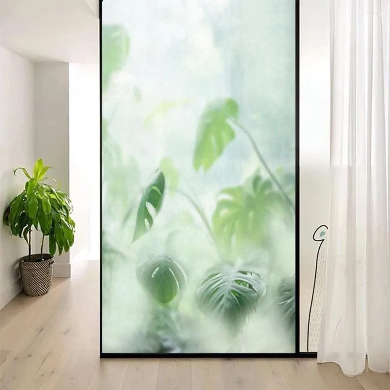Autocollants de fenêtre à motif de plante verte, Film de confidentialité en verre PVC givré, décoration de porte, Anti-UV, sans colle, statique