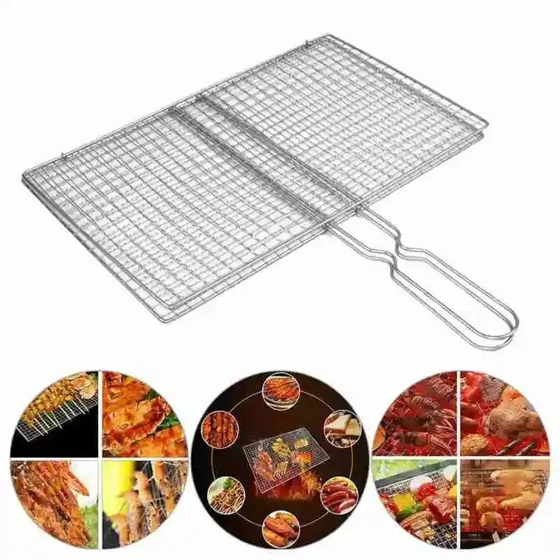 Cestino grigliare triplo antiaderente pesce, manico in metallo, barbecue, barbecue, griglia pesce, griglia barbecue, accessori utensili da esterno